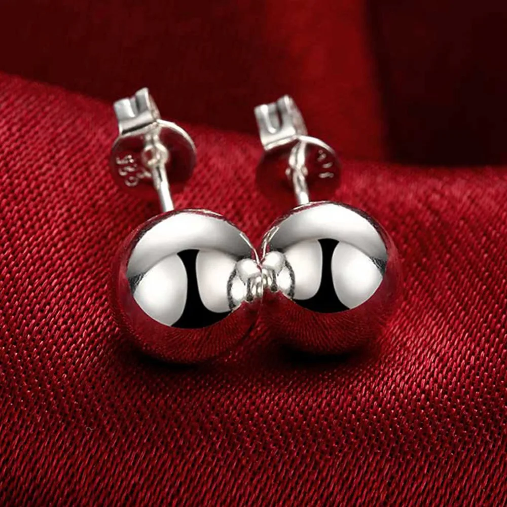 925 Silver Round 6/8/10mm Bead Stud Earrings for Women Girl Child Kids Jewelry Silver Earrings Wholesale