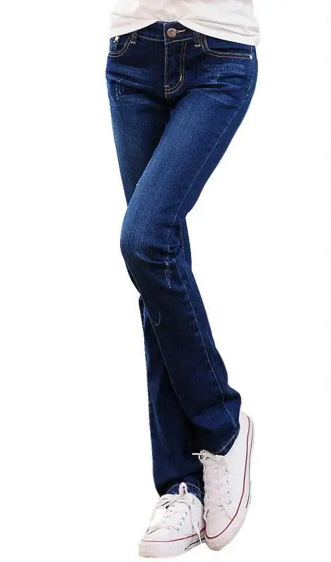 Женские весенние однотонные тонкие прямые джинсы больших размеров, женские осенние брюки больших размеров d с разрезами, женские узкие отбеленные брюки - Цвет: dark blue