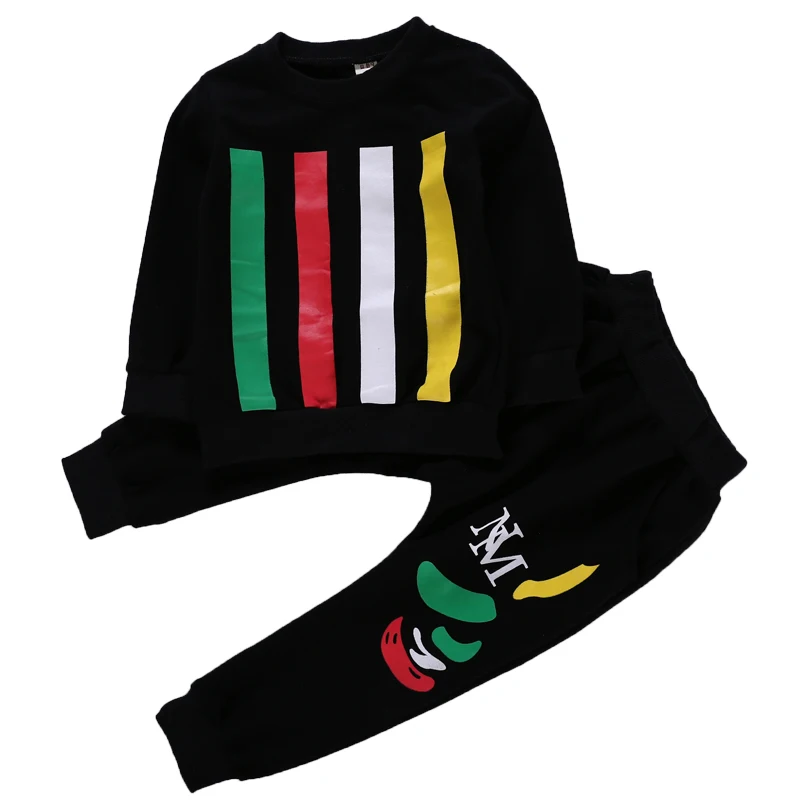 

Springv and autumn children clothing boy clothes set Color stripe leisure baby two-piece sets for 2T 3T 4T 5T 6T years old kid