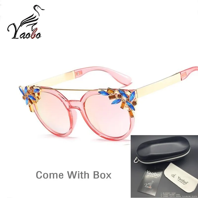 Yaobo Модные солнцезащитные очки с кошачьим глазом женские новые бриллианты декоративный кристалл брендовые дизайнерские очки женские Lunette De Soleil Femme - Цвет линз: pink with box