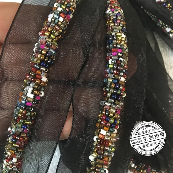 

2Yards Colorful Beading Pearl Trims Beaded Ribbon For Sewing Clothing Collar Headdress Accessories Black Organza Lace Decoration