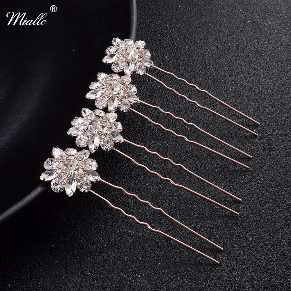 Miallo 4 шт./партия, модные женские шпильки с подсолнухом, розовое золото, свадебные аксессуары для волос, австрийские кристаллы, свадебные украшения для волос