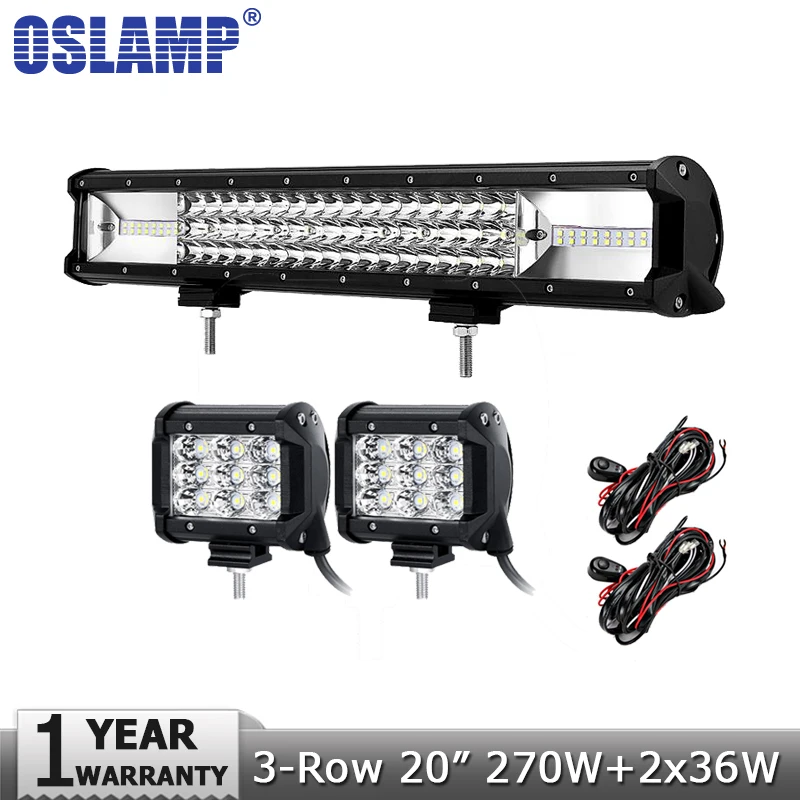 3-рядная светодиодсветильник световая балка Oslamp 20 дюймов 270 Вт комбинированный