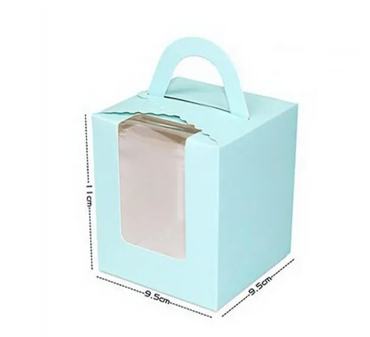 12 шт./лот, белые, розовые, крафт-бумага синего цвета кекс коробка для торта с полностью из ПВХ окна сувенир для свадебной вечеринки коробка упаковка для тортов