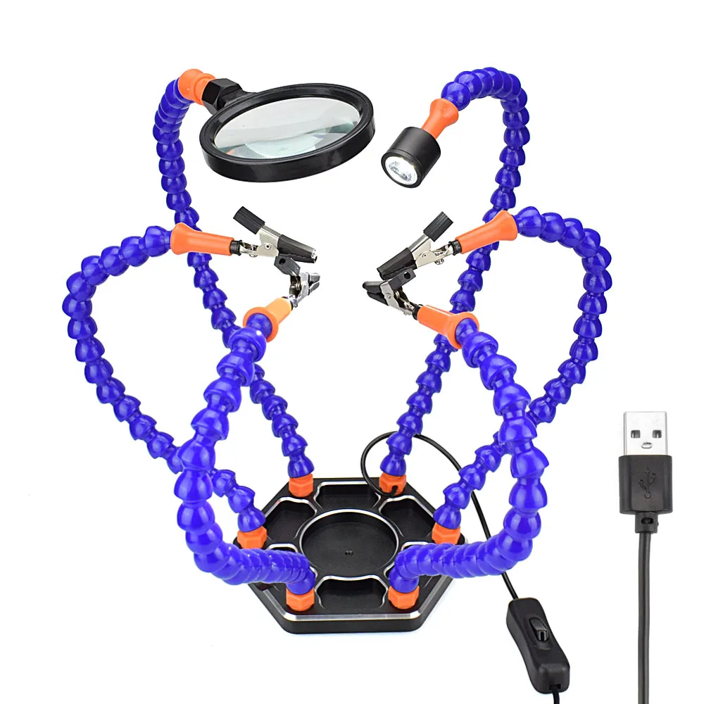Паяльная станция Toolour 6 гибких рук с зажимом типа крокодил 360 градусов USB 3X