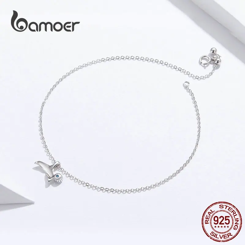 bamoer Blue Ocean Mermaid Bracelet for Ankle 925 Sterling Silver Fish Tail Foot Anklets Bracelets Jewery for Leg SCT004
