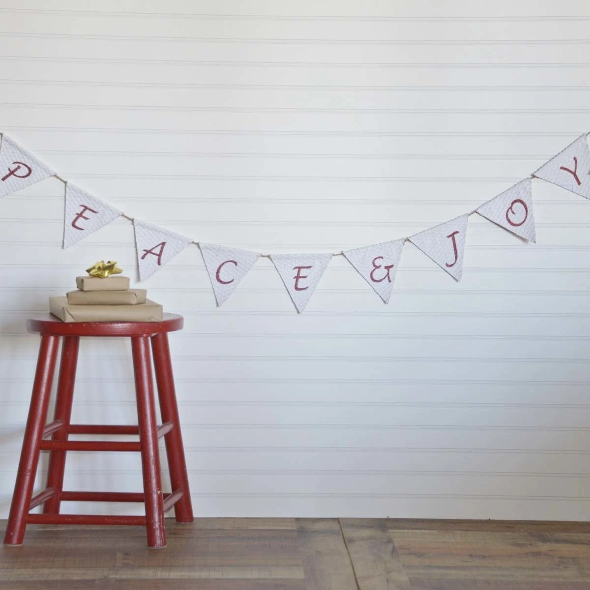 Seasonal Decor Vintage Stripe Peace & Joy White Banner
