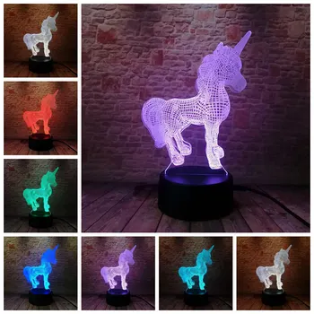 

Luminous Unicorn Model 3D Illusion Nightlight LED 7 Colourful Flash Light Desk Lamp Unicornio Animal Figure Unicorn Party Toys