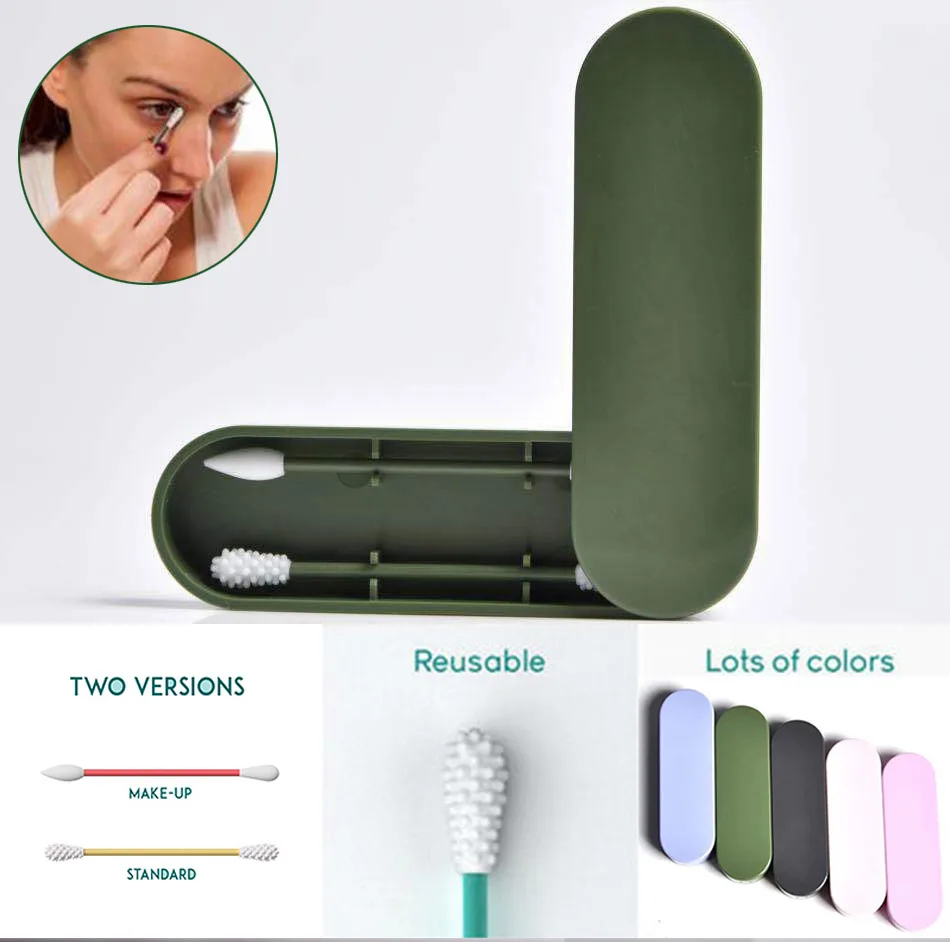 

2PC Reusable Soft Cotton Swab Ear Cleaning Cosmetic Cotton Buds Sticks Portable Washable Q-Tip Cotton Buds Sticks for Ear Cleani