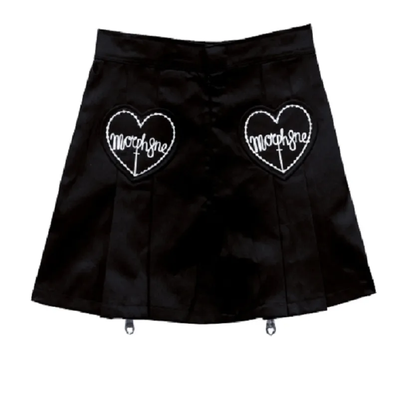 Летняя женская юбка Харадзюку панк рок готический стиль клетчатая вышитая надпись любовь вышивка молнии декоративная мини-юбка трапециевидной формы