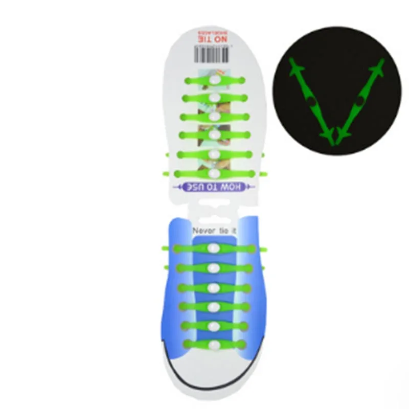 12 шт. светящиеся эластичные силиконовые шнурки для обуви для бега, Спортивные Светящиеся в темные шнурки для кроссовок