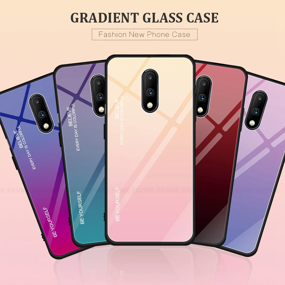 

Luxury Aurora Gradient Color Tempered Glass Case For Oneplus 6T 7 Pro 7 Glass Cases For One Plus 7 Pro 1+7 6 6T 1+6T Back Cover