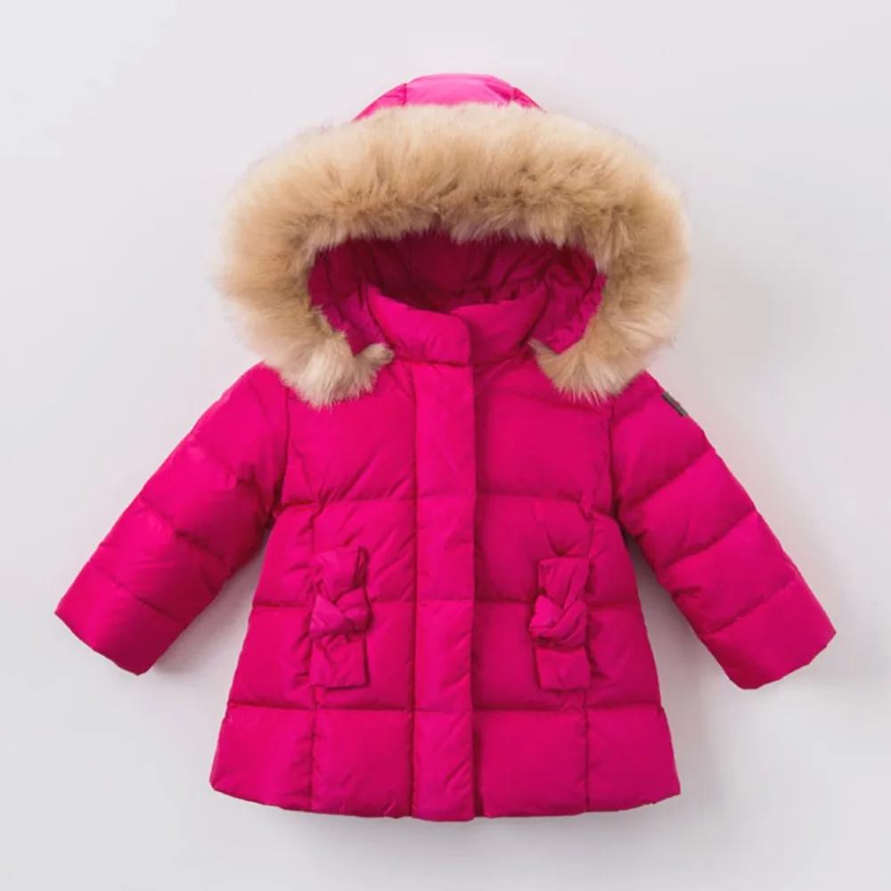 Solid Hooded Bow White Duck Down Winter Jackets Girls Kids Clothes