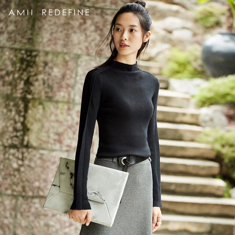 Amii Redefine Women Turtleneck Sweaters Autumn 2018 Casual Knitted Full Sleeve Pullovers Solid Patchwork Winter Cashmere Sweater | Женская