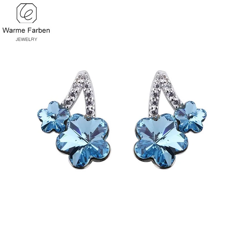 

Warme Farben Crystal From Swarovski Earrings Women 925 Sterling Sliver Inliad Zircon Blue Crystal Flower Stud Earrings Brincos