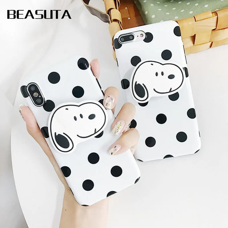 

Cartoon Round dot Snoopys phone case for iPhone X XR XS MAX silicone soft case for iPhone 6 6s 7 8 plus holder bracket cover