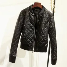 Большие хлопковые клетчатые женские кожаные пальто со стоячим воротником и длинным рукавом, бейсбольная одежда, сохраняющая тепло, Куртки из искусственной кожи для женщин черного цвета