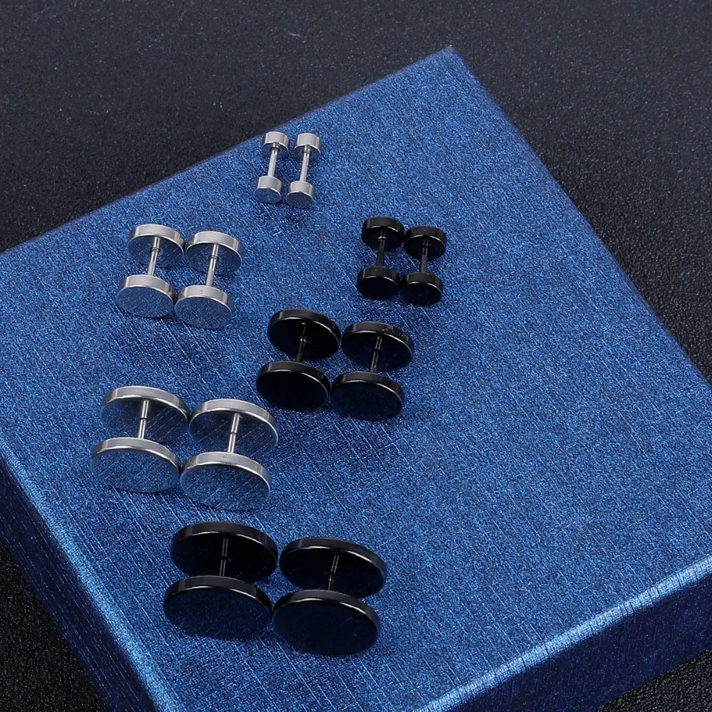 

1PC Fashion Black Silver Stainless Steel Earrings Women Men's Barbell Dumbbell Punk Gothic Stud Earring For men