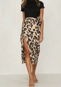 

Women High Wasited Leopard Print Stretch Ladies Mini Skirt Side Split Fashion Casual Women Clothing