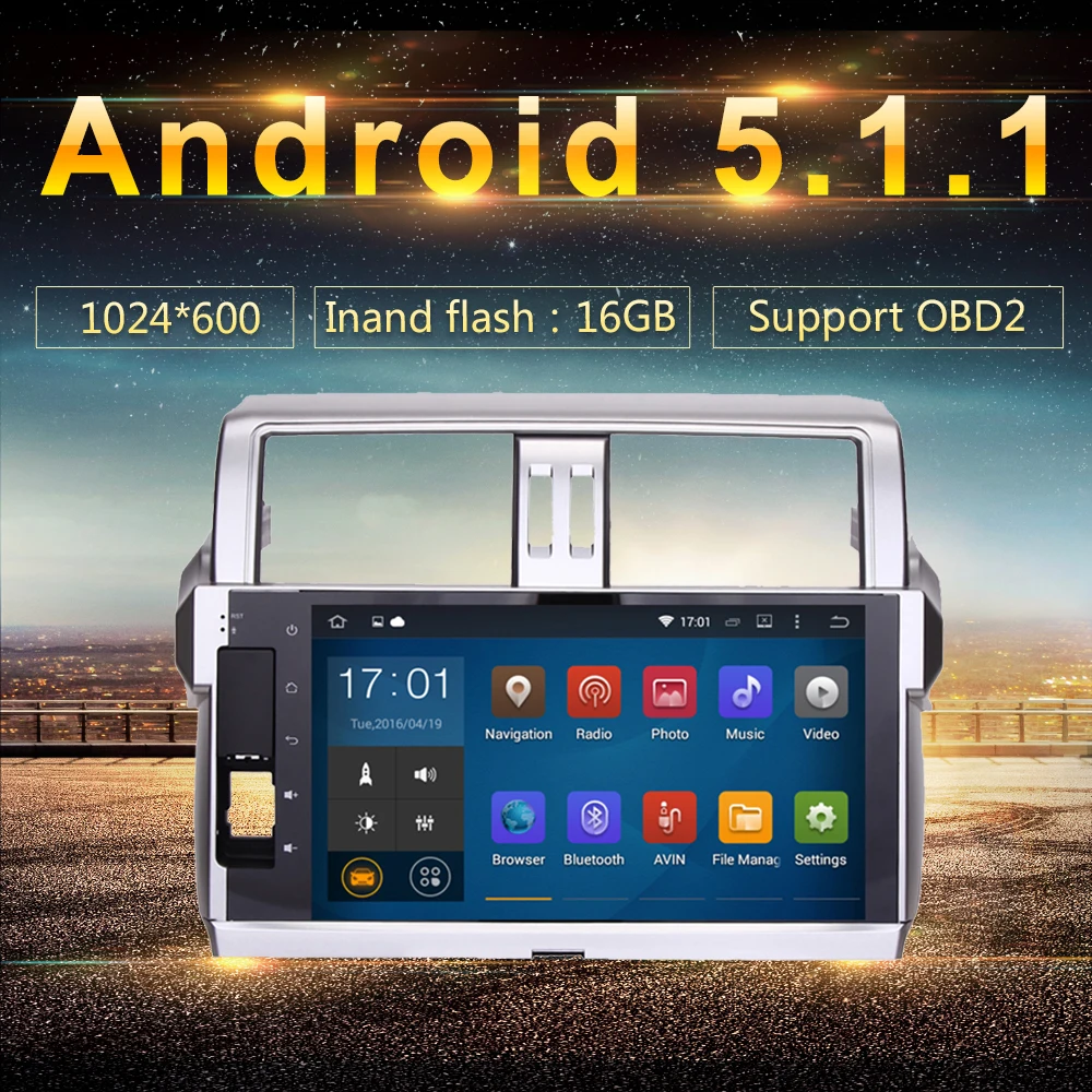 Android 5.1 2Din автомобиля GPS плеер Navi для Toyota Новый Прадо 150 2014 2015 с 10.2 &quot4 ядра Радио