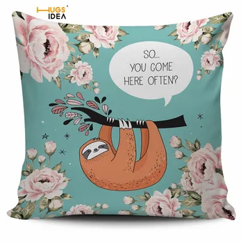 

HUGSIDEA Creative Throw Cushion Cover Sloth Talk Pillow Cover Linen Cotton Cozy Pillowcase for Home Decorative Square Pillows