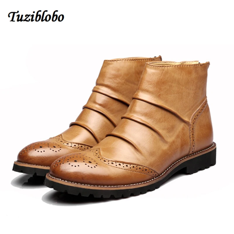 

Genuine Leather Men Boots Autumn Winter Ankle Boots Fashion Round Toe Footwear Zipper Shoes Men High Quality Vintage Men Shoes