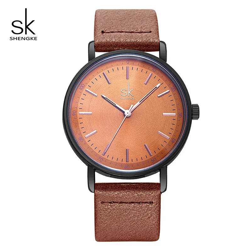 Shengke женские часы синий модный кожаный ремешок женские кварцевые часы Relogio Feminino SK женские подарки на день K8065 - Цвет: orange brown