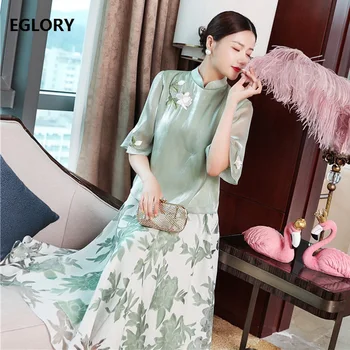 

Women's Set 2019 Summer Fashion Skirt Suit Party Vintage Ladies Luxurious Embroidery Tops +Flower Print A-Line Skirt Set Female