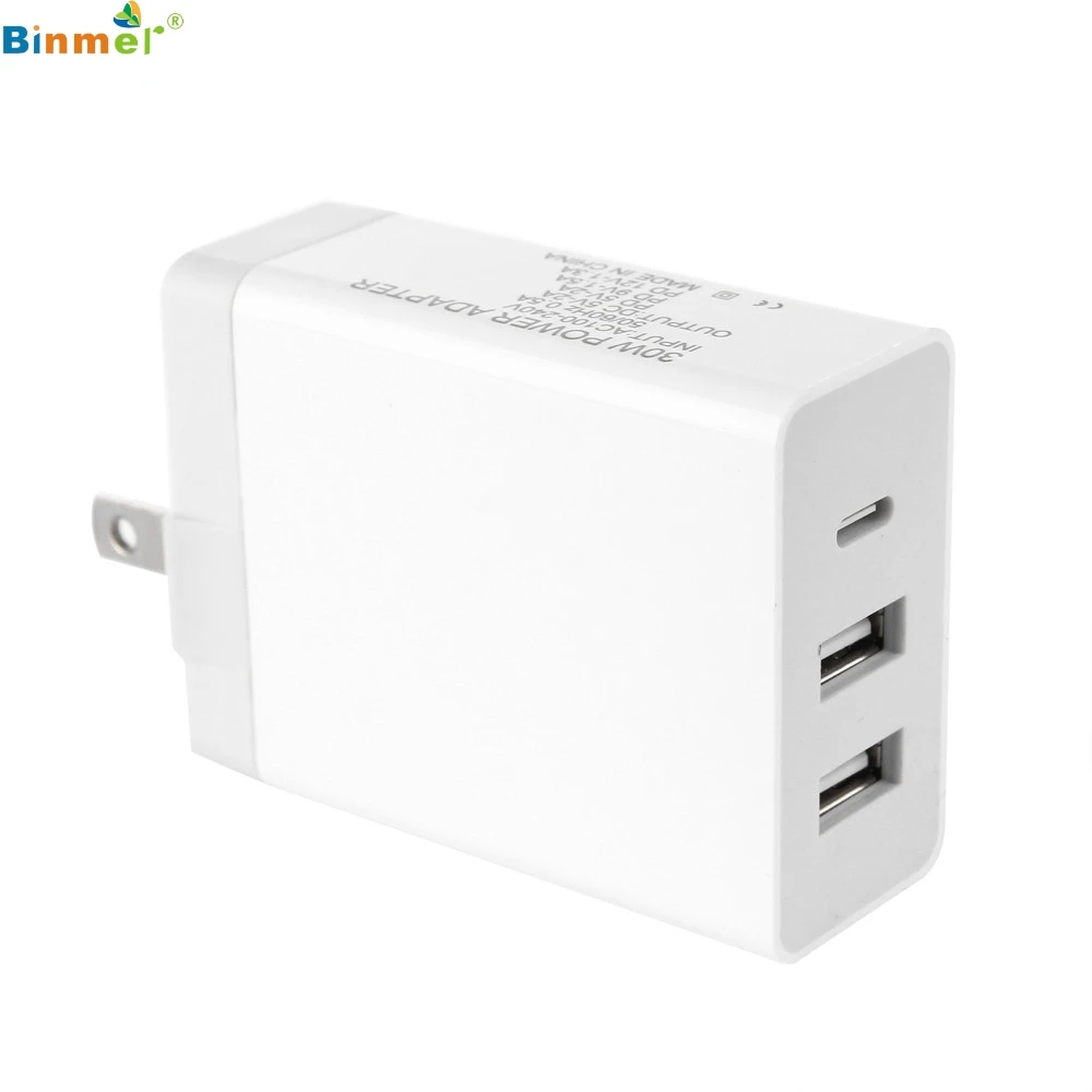 

Binmer Household high quality 30W DC5V-2A fast charging dual USB Type-C wall PD charger power adapter US standard charger hot