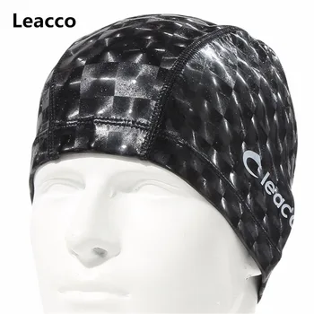 

Fabric Waterproof Ear Long Hair Protection Swim Pool Swimming Caps New Water Cube Grids Adults PU Hat for Men Women