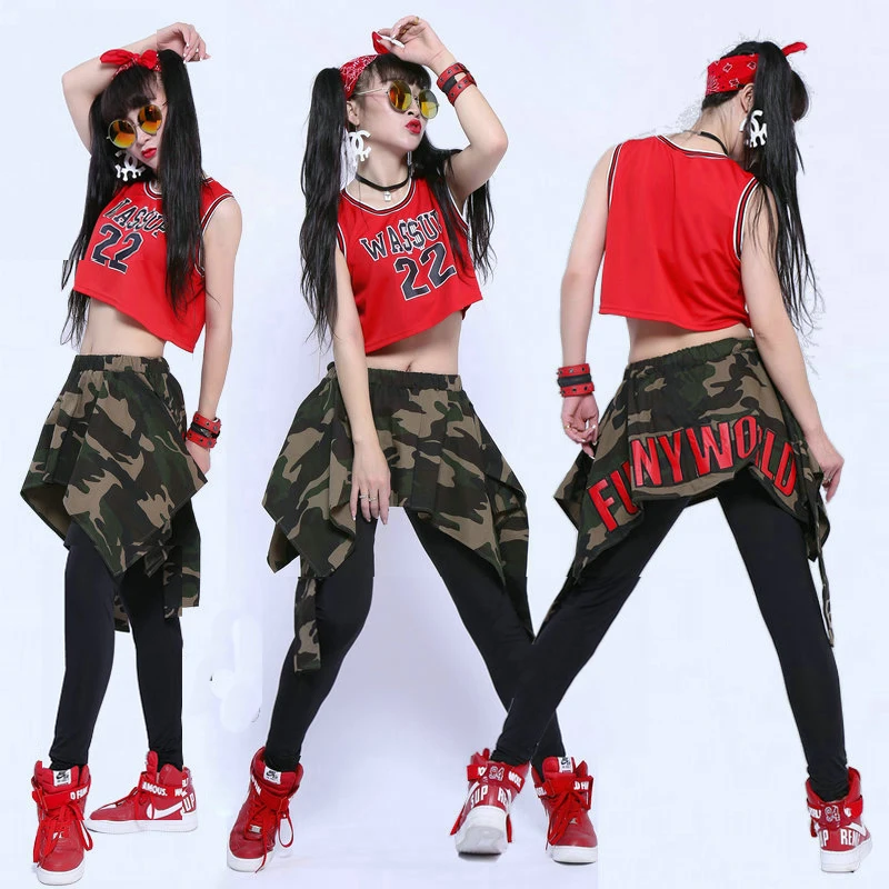 WomenStreetDanceClothesHipHopDanceCostumeLooseVestCamouflage