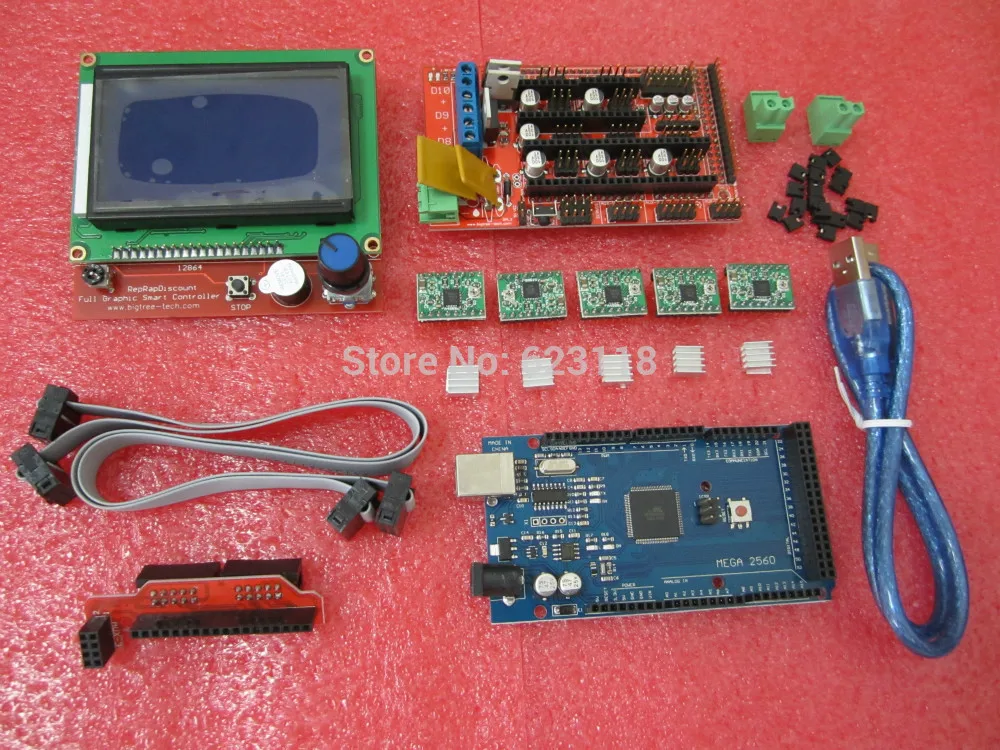 1pcs Mega 2560 R3 + 1pcs RAMPS 1.4 Controller + 5pcs A4988 Stepper Driver Module +1pcs 12864 controller for 3D Printer kit