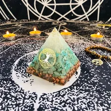 Orgonite Pyramid Raziel Vishuddha Chakra White Crystal Amazonite Resin Jewelry Decoration Faith Creativity Pyramid