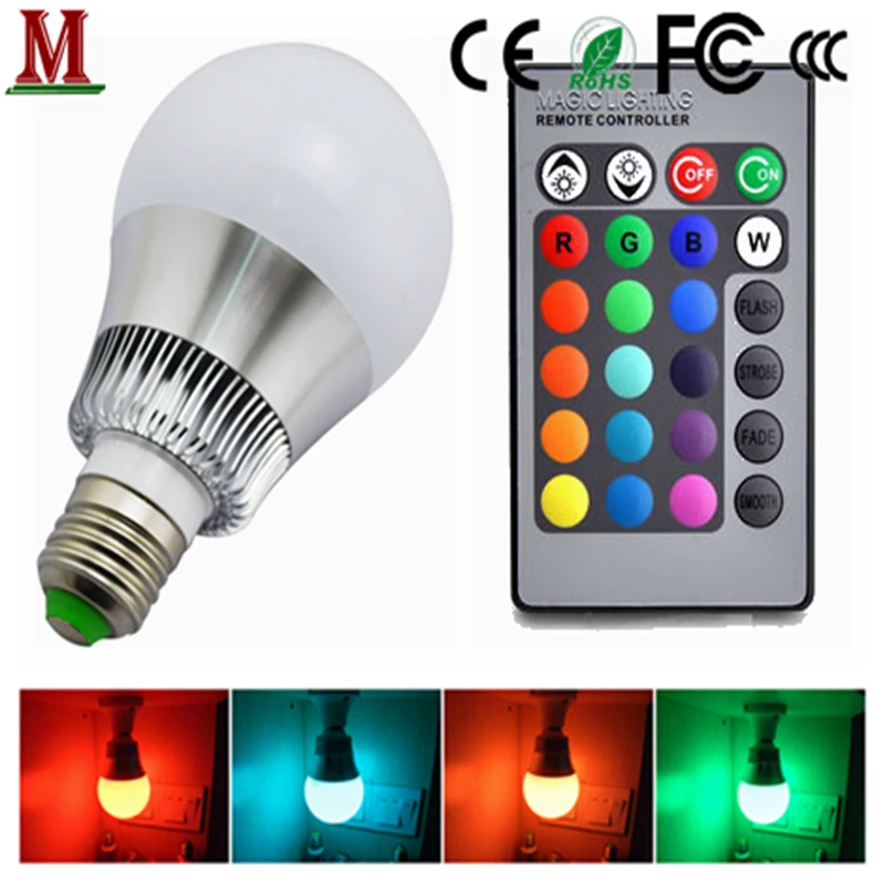 Free shipping 9w wireless remote control bulb 16 color changing led