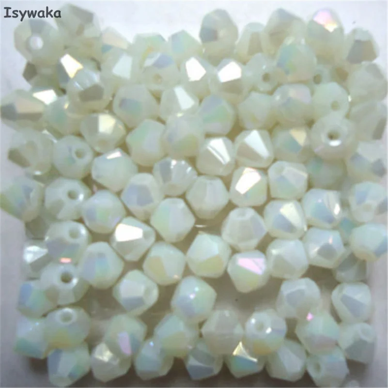 Isywaka Non-hyaline White AB Color 100pcs 4mm Bicone Austria Crystal Beads charm Glass Beads Loose Spacer Bead Jewelry Making