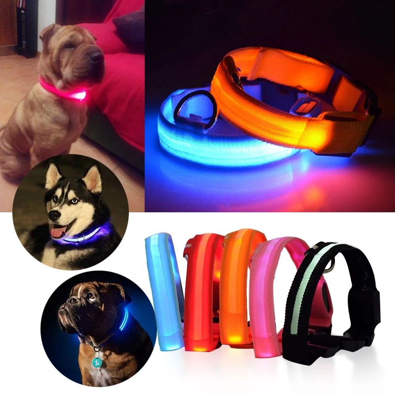 Ошейник для домашних животных USB Перезаряжаемый светодиодный ошейник для собак мигающий светящийся безопасный светильник нейлоновые товары для собак товары для домашних животных аксессуары