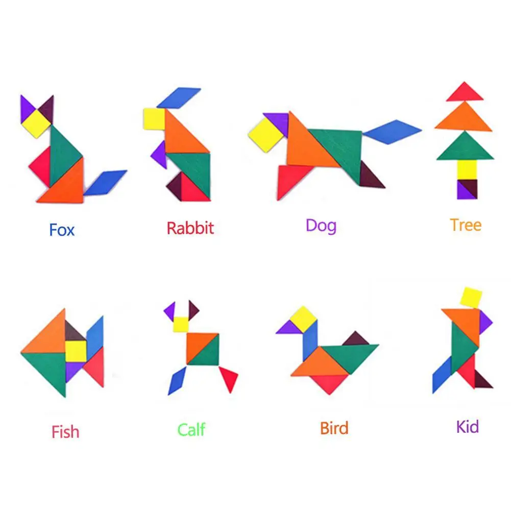 Vitoki Деревянный Tangram 7 шт пазл красочный квадрат IQ игра головоломка умная забавная