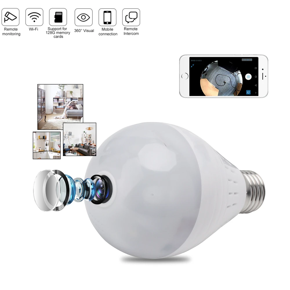 Ceny VR Full HD 1080P kamera wifi IP 360 lampa bezpieczeństwa panoramiczna żarówka wideo cctv nadzór Fisheye HD Night Vision światła korytarz