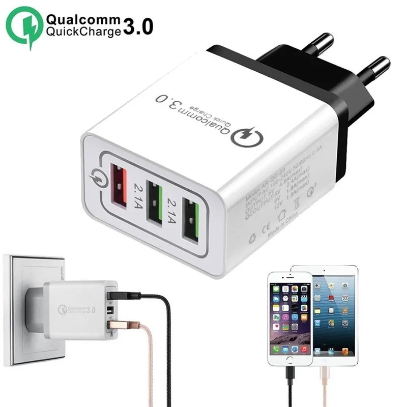 

3 Holes Usb Fast Charger For Iphone Charger Samsung For Huawei Charger Xiaomi Adapter Quick Charge 3.0 Fast Charging Phone