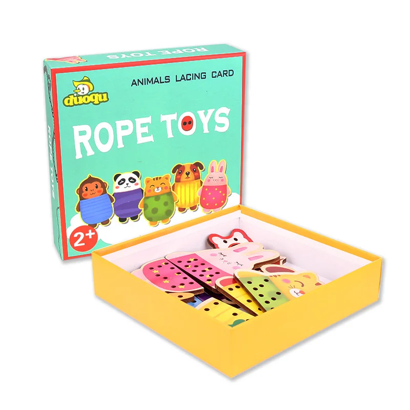 2108 NEW Wooden toy Animal rope game/ Animals Lacing Card Rope Toys 5PCS animals Exercise concentration hand eye child Classic