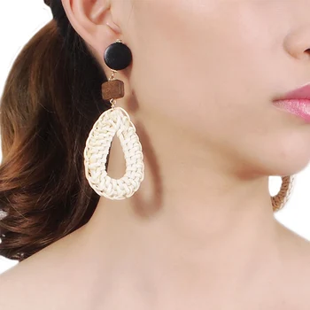 

Handmade Straw Rattan Knit Dangle Earring For Women Wood statement Drop Earrings Fashion Beach jewelry 2019 UKEN
