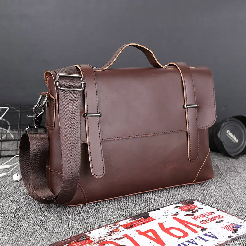 Модный мужской портфель, кожаная мужская сумка, 12 дюймов, сумка для ноутбука, деловая сумка на плечо для мужчин