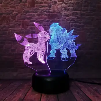 

Eevee and Three Sacred Anime Figure Model 3D Illusion LED NightLight 7 Colors Mix Chaing Light Pokeball Umbreon Figma Toys