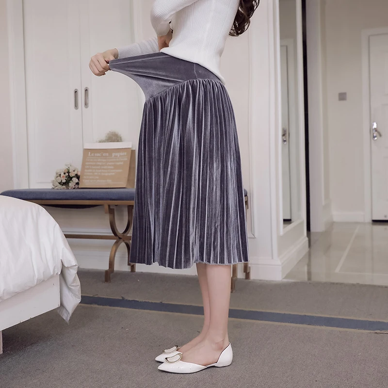 

2019 Materniry Skirts High Waist Adjustable Autumn Pregnant Women Pleated Skirt Vintage Pregnancy Winter Clothes Fashion