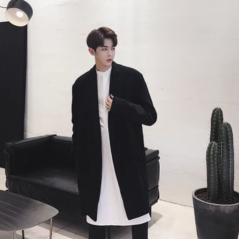 

2019 New Mens Woolen Coat Super Temperament Classic Black Coat Casual Loose Wild Outwear Male Size M-2XL