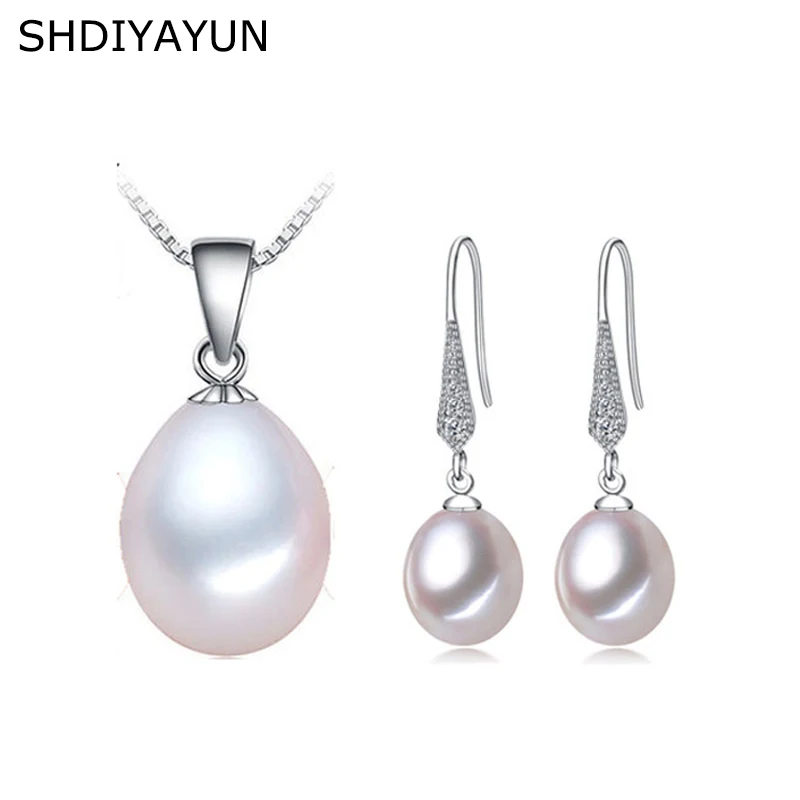

SHDIYAYUN 2019 Pearl Jewelry Set 925 Sterling Silver Jewelry For Women Natural Freshwater Pearl Necklace Drop Earrings Gift