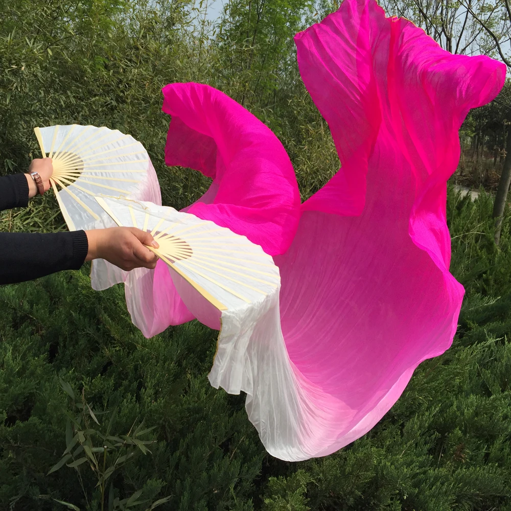 

New Arrival 100% Silk Belly Dance Fans Veils White/Pink 180cm length Bellydance real Silk Fans free shipping