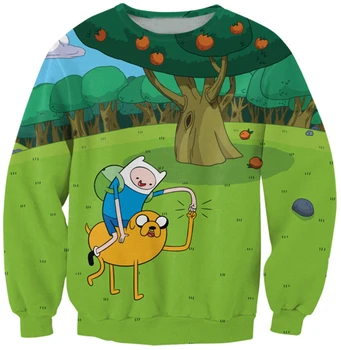 

2018 Character shirts funny Cartoon Fans Unite Printed Sweatshirt 3D Cartoon Finn Jake Sweatshirts Crewncek Hoodies Women Men
