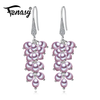 

FENASY Many pearls long earring 925 Sterling Silver earrings Birthday gift Jewelry for Women Freshwater pearl tassel earrings