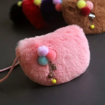 

Faux fur plush women coin purse wallet mini shoulder crossbody money bag female small pouch carteira for kindergarten baby girls